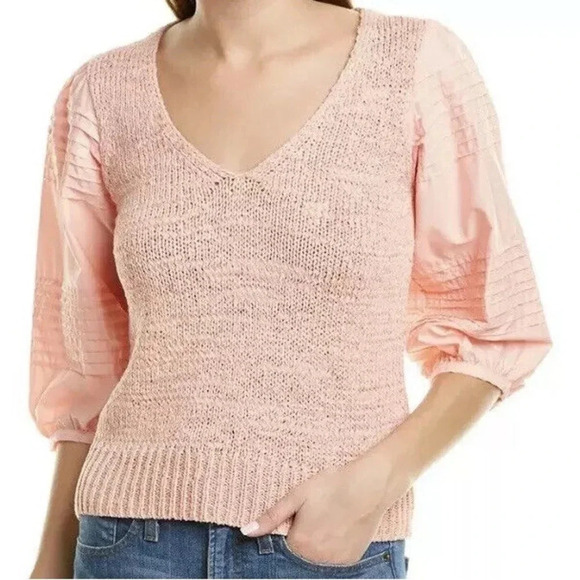 LA VIE by REBECCA TAYLOR Poplin Sleeve Pullover in Tawny Peach Small NWT - Picture 2 of 7